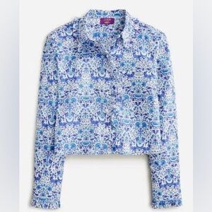 J.Crew Ruffle Trim Shirt Liberty London Women’s Small Blue Button Up Top BX859